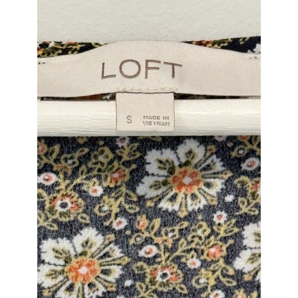 Loft Top Womens Peasant Cottageocre Floral Old Money Romantic Black Orange Sz S - Picture 3 of 11